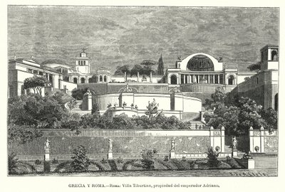 Villa do Imperador Romano Adriano, Tivoli, Itália (litho) de German School