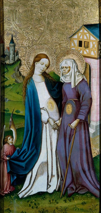 Visitação. Encontro entre a Virgem Maria e Santa Isabel. Pintura da escola alemã de German School