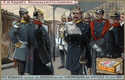 Guerra de 1870. O general prussiano Otto von Bismarck (1815-1898) leu a declaração de guerra em 15 de junho. de German School