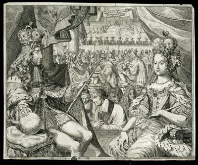 Guilherme III (1650-1702) e Maria II (1662-94) Rei e Rainha da Grã-Bretanha e Irlanda de 1689, c.1689 de German School