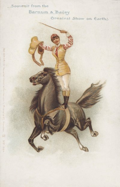 Mulher cavaleira do Circo Barnum e Bailey (cromolitografia) de German School