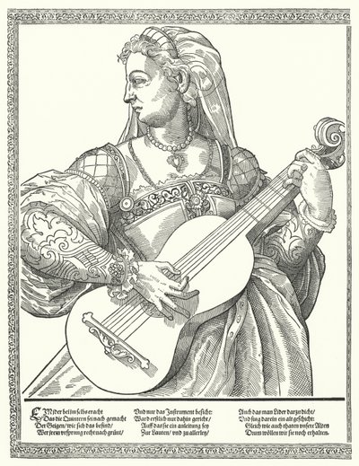 Mulher a tocar guitarra (gravura) de German School