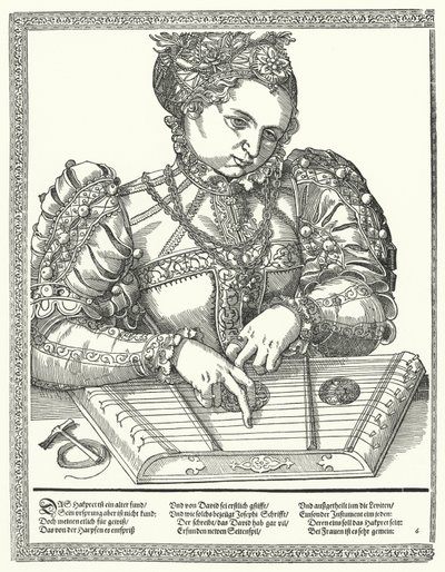 Mulher tocando uma cítara (gravura) de German School