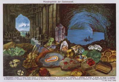 Maravilhas do mundo ou rochas e cristais (litografia a cores) de German School