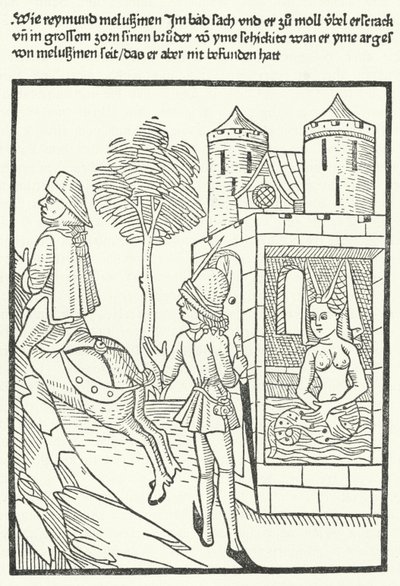 Corte de madeira retratando uma cena da lenda de Melusine de German School