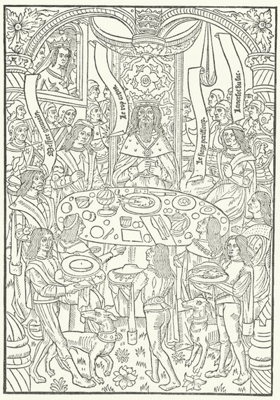 Talha da primeira edição do Lancelot du Lac, impresso em Rouen por Jean le Bourgeois em 1488 (gravura) de German School