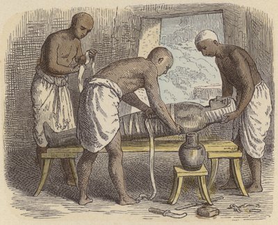 Envolver uma múmia no Antigo Egipto (gravura colorida) de German School