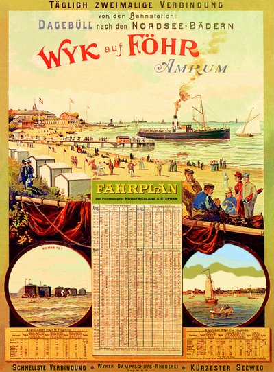 Wyk auf Fohr, propaganda da Wyk Steam Shipping Company, 1897 de German School