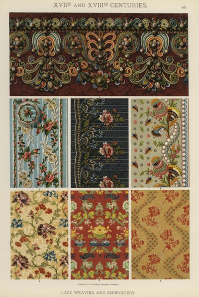 Séculos XVII e XVIII, Tecelagem de Rendas e Bordados (cor litho) de German School
