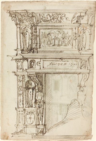 Consola palaciana com uma cena de sacrifício antigo [reto] de German or Austrian 16th Century