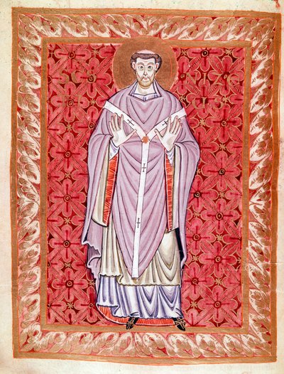 Representação de São Nizier de Lyon (513-573) (Nicet, Nicetius ou Nicetus) Miniatura do Codex de Egbert (Codex Egberti) pela escola de Reichenau, por volta de 980 de German School