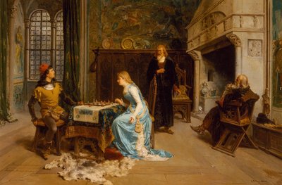Fernando e Iolanda Jogando Xadrez (óleo sobre tela) de Gerolamo Induno