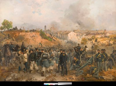 Risorgimento, Segunda Guerra da Independência Italiana: A Batalha de Palestro em 30/05/1859 entre o Império Austríaco e as forças combinadas do Reino da Sardenha-Piemonte e da França Pintura de Gerolamo Induno (1825-1890) 1860 Coleção particular de Gerolamo Induno