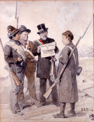 Risorgimento: Os Cinco Dias de Milão (Cinque giornate di Milano) (18-22 de março de 1848): este é um dos primeiros episódios das Revoluções de 1848 (parte da Primeira Guerra de Independência Italiana) que viu a ascensão dos milaneses população insurgente c de Gerolamo Induno