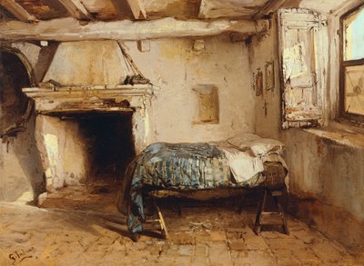 Interior rústico, de Gerolamo Induno (1825-1890), óleo sobre madeira, 27,5 x 37,7 cm. de Gerolamo Induno