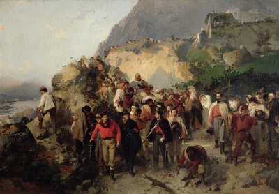 O Garibaldi ferido (1807-82) nas montanhas de Aspromonte (óleo sobre tela) de Gerolamo Induno