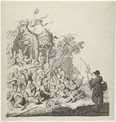 Grupo de Roma em uma pousada com um pombal de Gerrit Adriaensz. de Heer