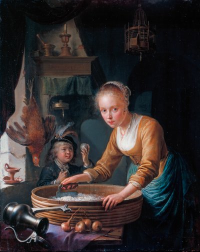Francês: Jeune fille hachant des oignons Rapariga a cortar cebolas de Gerrit Dou