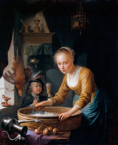 Rapariga a cortar cebolas de Gerrit Dou