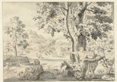 Paisagem arborizada com um pastor, um homem e uma mulher de Gerrit Grasdorp (possibly)
