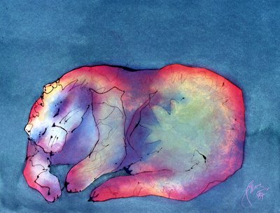 Gato sobre verde, c 1987 (acrílico sobre papel) de Gerrit Greve