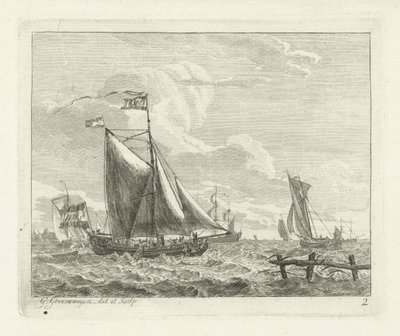 Oito veleiros em águas agitadas Seascapes com navios (título da série) de Gerrit Groenewegen