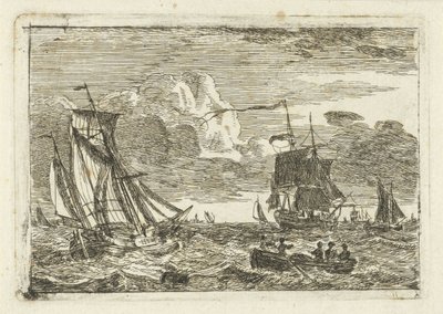 Vários veleiros e um saveiro no mar de Gerrit Groenewegen