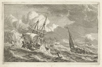 Navios em perigo ao largo de uma costa rochosa Vários navios na água (título da série) de Gerrit Groenewegen
