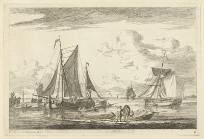 Praia e mar com vários barcos de Gerrit Groenewegen