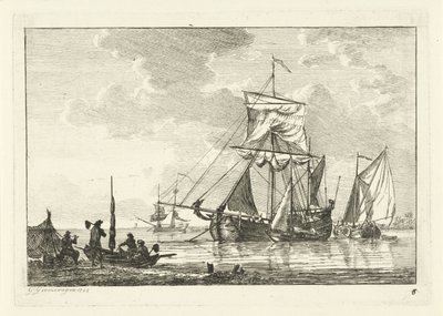 Quatro veleiros em águas paradas Vários navios na água (título da série) de Gerrit Groenewegen