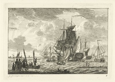 Seascape com vários navios Vários navios na água (título da série) de Gerrit Groenewegen