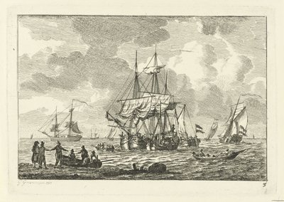 Paisagem marítima com três mestre
Vários navios sobre a água (título da série) de Gerrit Groenewegen