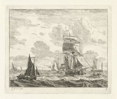 Navios à vela em águas turbulentas Seascapes com navios (título da série) de Gerrit Groenewegen