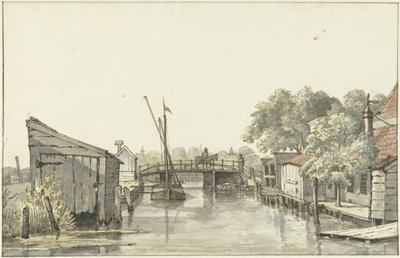 Vista do Ringdijk no Schulpbrug, olhando para o lado de Utrecht do rio Amstel de Gerrit Lamberts