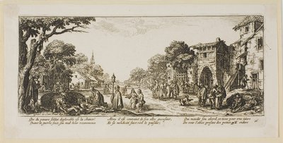 Soldados moribundos à beira da estrada, placa dezasseis de As grandes misérias da guerra de Gerrit Lucasz van Schagen