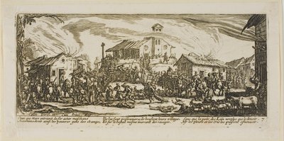 Pilhagem e incêndio de uma aldeia, prato sete de As grandes misérias da guerra de Gerrit Lucasz van Schagen