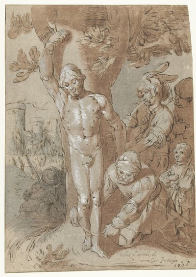 Achior está amarrado a uma árvore de Gerrit Pietersz. Sweelink