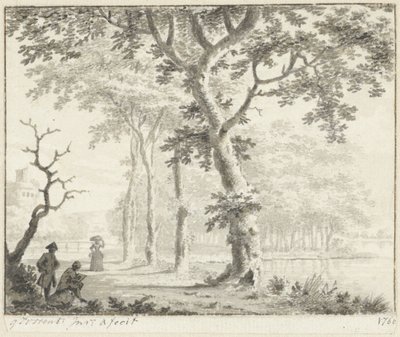 Árvores à beira-mar e um desenhador de Gerrit Toorenburgh