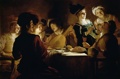 Uma festa com um jogador de alaúde, c.1620 de Gerrit van Honthorst