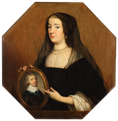 Amália de Solms (1602-1675) em traje de viúva de Gerrit van Honthorst