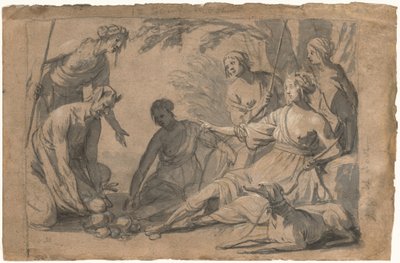 Diana e quatro ninfas recebendo presentes de um sátiro de Gerrit van Honthorst