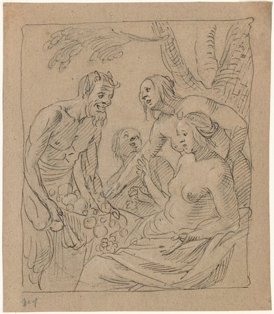Diana e duas ninfas recebendo presentes de um sátiro (reto) de Gerrit van Honthorst