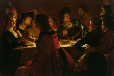 Festa cena com um jovem casal, c.1617 de Gerrit van Honthorst