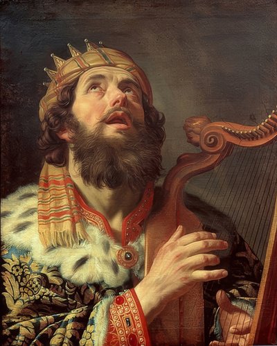 Rei Davi tocando harpa. 1622 de Gerrit van Honthorst