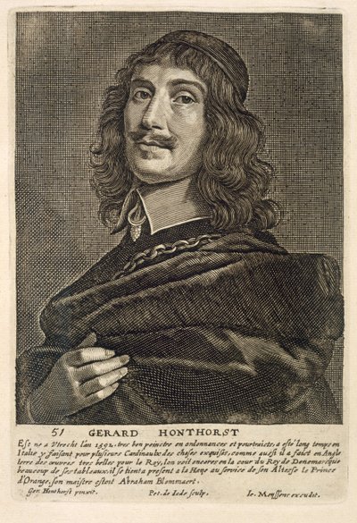 Auto-retrato, gravado por Johannes Meyssens (1612-70) de Gerrit van Honthorst