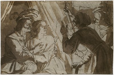 The Prodigal Son (caneta e tinta marrom com giz preto sobre papel) de Gerrit van Honthorst