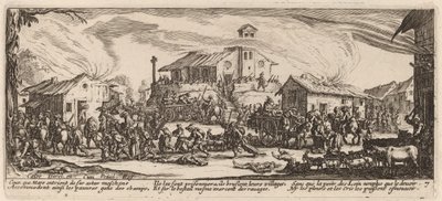 Saqueando e queimando uma vila de Gerrit van Schagen after Jacques Callot