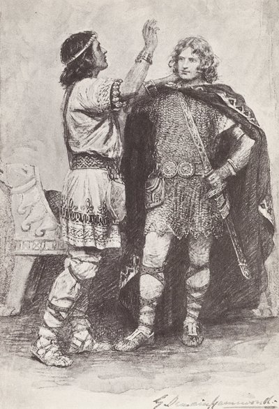 Ilustração para A história de Hereward, o campeão de Inglaterra (litografia) de Gertrude E. Demain (after) Hammond