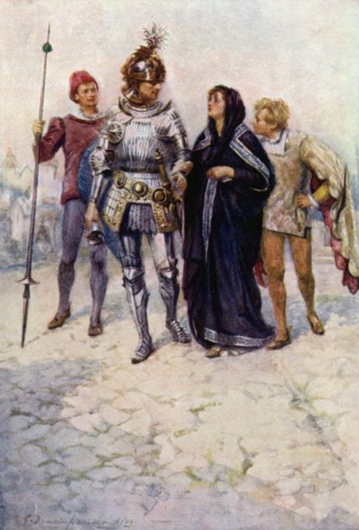 O Príncipe Arthur conduz Belge e os seus filhos para o Castelo (cor litho) de Gertrude E. Demain (after) Hammond