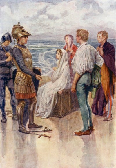 O Julgamento de Artegall (cor litho) de Gertrude E. Demain (after) Hammond